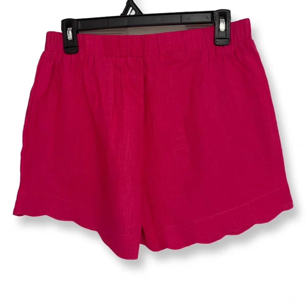 Umgee High Waisted Scalloped Hem Linen Shorts Women’s Medium Hot Pink - Picture 2 of 6